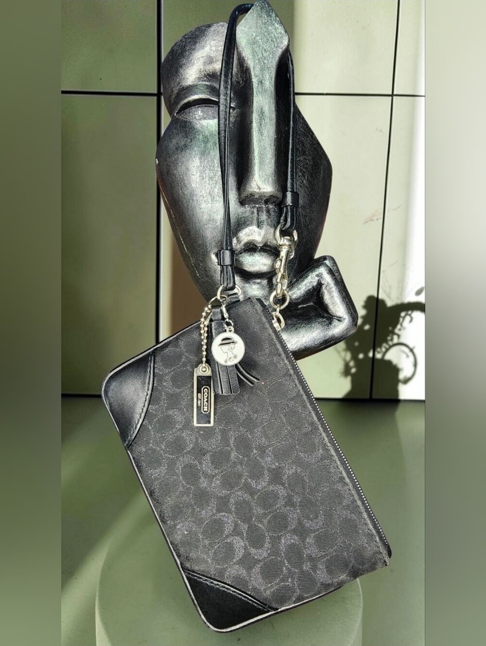 Vintage Coach Signature Canvas Wristlet/Pouch In Black